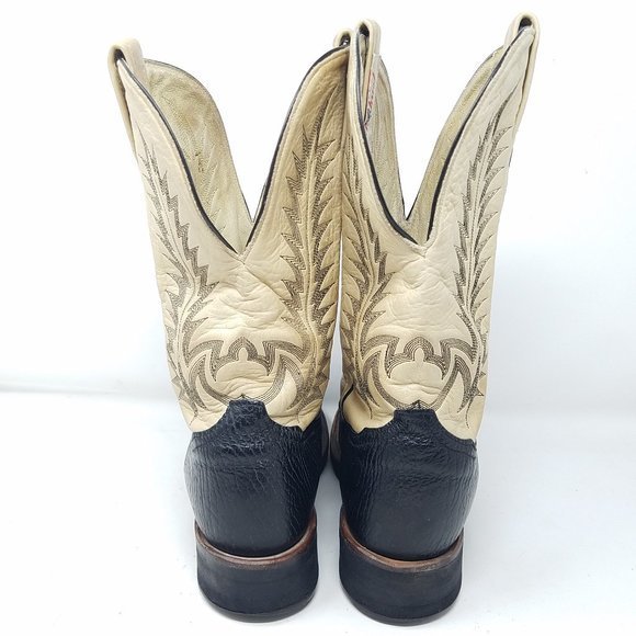 Tony Lama boots cream/black HORSEMAN cowboy‎ with fern stitch 9.5D main image 10